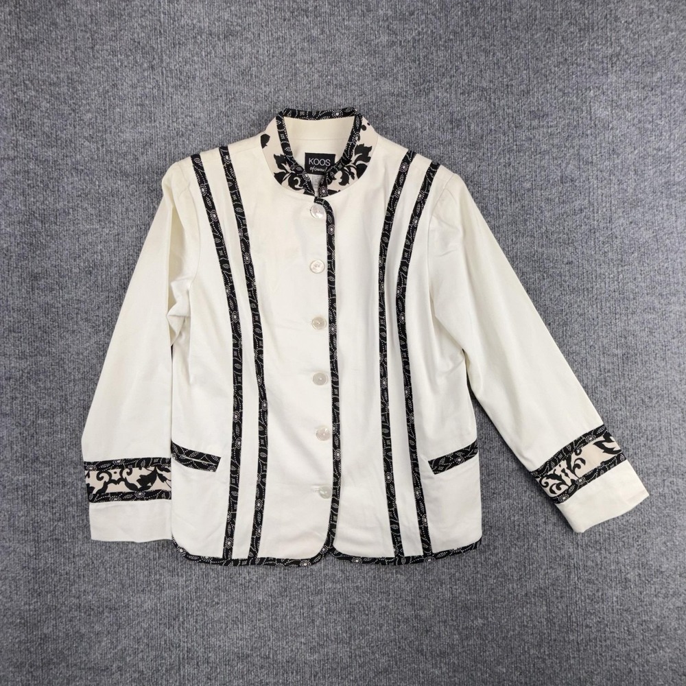VTG Koos Of Course Jacket Womens Small‎ White Floral Trim Button Front Lined